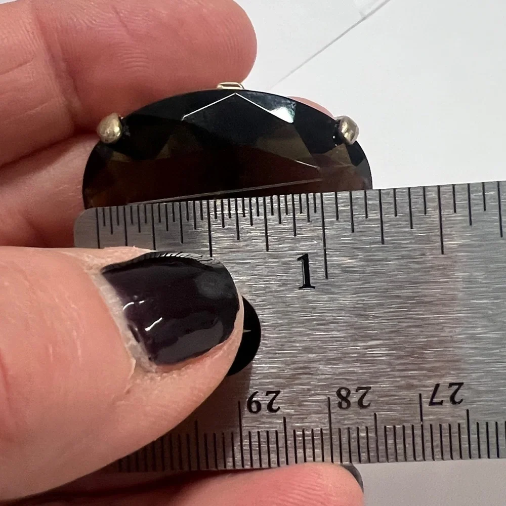 Size 6 Extra Large Jumbo Smokey Quartz Topaz Crystal Metal Basket Cocktail Ring